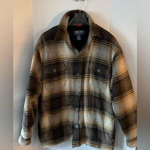 Moose Creek wool blend Men's Plaid Shirt Jacket in Brown and Cream 2XL